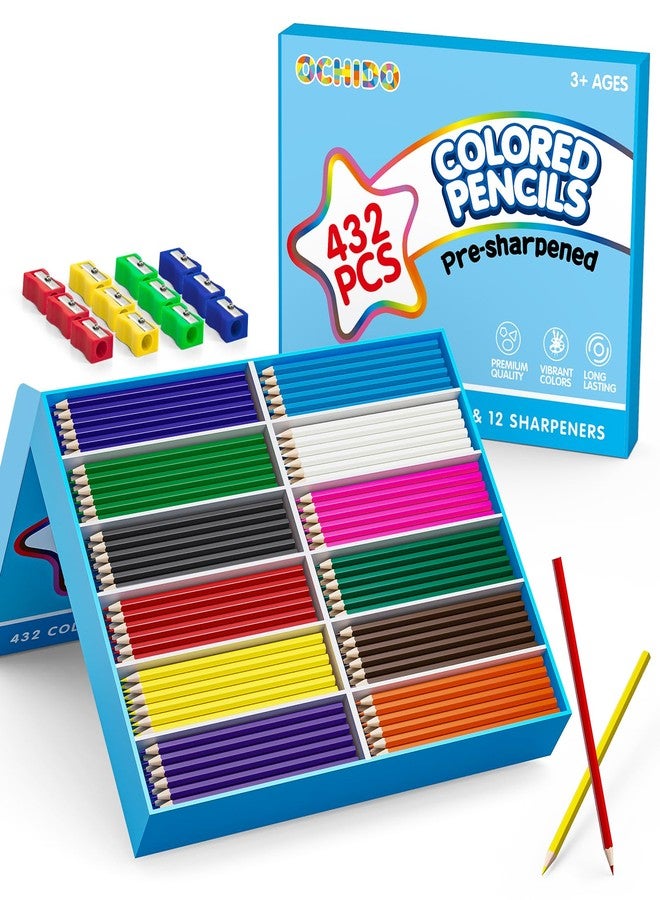 OCHIDO 432 Count Colored Pencils Bulk, Pre-sharpened Colored Pencils for Kids in 12 Bright Colors, Color Pencil Set with 12 Sharpeners, Back to School Supplies Classroom Essentials for Teachers - Image 1